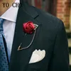 Yo Cho Groomsmen Boutniere 웨딩 코사지 남자 브로치 핀 버디 실크 로즈 장미 Boutniere 웨딩 FR Accory P8DL#