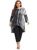 plus Size Lg Sleeve Elegant Spring Autumn Tie Dye Tops Women Lg Fit Flare Hi Low Swing Blouse T Shirt Large Size Tunic 7XL 37wS#