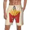 Calções masculinos maiô batatas fritas placa verão food3d impressão moda calças curtas correndo surf troncos de natação secagem rápida