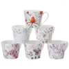 Tasses soucoupes petite tasse en céramique fraîche porcelaine à os élevé fleur oiseau herbe tasse à thé après-midi eau café ensemble de quatre