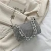 Borsa a catena con diamanti alla moda con coulisse per borse da donna alla moda con cerniera solida, borse a tracolla femminili sotto le ascelle, pochette per feste serali