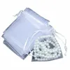 25/50pcs bonbons bijoux emballage fête approvisionnement blanc pochettes Organza gaze Sachet cordon poche cadeau sacs 10F0 #