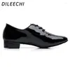 Dance Shoes DILEECHI Black PU Male Latin Ballroom Dancing Soft Outsole Party Wedding Square