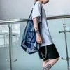 Shopping Bags Women Bag High-capacity Gauze Grid Shoulder Ins Fashion Handiness 2024 Easy To Match Fluorescent Green Blue Black