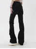 Jeans Femme Adagirl Pantalon évasé noir pour femmes Y2K Vintage Fashion Slim Femme Cargo Pantalon Streetwear Style coréen Poche Causal