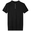 Herenpolo's 2024 Plaid Gebreide POLO Shirts Mannen Korte Mouw Ademend Slank Ijs Zijde Hombre Effen Kleur Revers Casual T-shirt R26