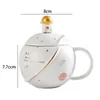 Mokken 400ml Creatieve Relief Cartoon Keramische Cup Serie Planeet Mok Met Deksel Lepel Cadeau Leuke Koffie En Kopjes Set