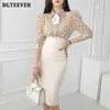 فساتين العمل Bgteever Summer Summrant Ladies Skirt Suits Long Sleeve Polka Dots Printed Blouses High Weist Pency Tarts Women 2 قطعة