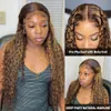 30 pouces Highlight Ombre 13x4 Curly Human Hair Lace Lace Frontal Wig Brésilien Remy Honey Blonde Deep Wave T Part Front Perrette pour les femmes