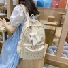 Schultaschen Blumendrucke Rucksack mit Anhänger Mädchen College Große Kapazität Studenten Büchertasche Computer Mode