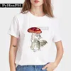 Cat Tshirt Womens Trendy Mushroom Print T-shirt High Street Round Neck Short Sleeved