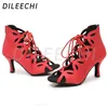 Scarpe da Ballo DILEECHI 2024 Rosse Latino Con Cinturino E Cerniera Posteriore Tacco 7,5 Suola Morbida Indoor