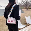 Bag Fashion Printing Strawberry Shoulder 2024 Female Wide Strap Messenger All-match Small Square White