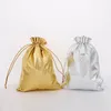 100pcs / lot 9x12cm Sac de pochette à crampons de couleur dorée / sier pour les sacs d'emballage cadeaux de fête de mariage de Noël d11y #
