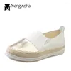 Casual Shoes Cozy Slip On Loafers Lady Espadrilles Gold/Silver Glitter Round Toe Fisherman Women Patchwork Knitted Platform Flats