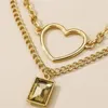 Pendant Necklaces Vintage Big Heart-shaped Border Square Gold-plate Crystal Necklace For Women Female Multilevel Collar Jewelry