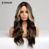 Perruques Emmor synthétique naturel long ondulé partie perruque de cheveux ombré noir brun à blond Cosplay perruque mode résistant à la chaleur perruques pour les femmes