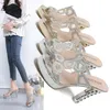 Kvinnors sandaler populära strassskor mode sommar nytt spänne med enkel modes fairy vind tjocka hög klackar skor för damer A045