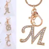 Keychains A-Z 26 Letter Rhinestone Keychain for Women Charm Crystal Initial Gold Plated Metal Keyring Bag Car Key Chains Diy Accessories