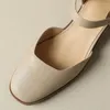 Sıradan Ayakkabı Danxuefei Kadınların Orijinal Deri Meydanı Toe 2024 Yaz Daireleri Sandalet ayak bileği kayışı Wmen için Kadın Sandalyas
