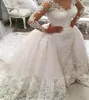 Princess See Through V Neck Lace Sheath Wedding Dress with Detachable Train Long Sleeve Open Back Bridal Gown Custom Made Applique3839589