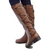 Stiefel Frauen Knie Dicke Heels Zipper Lace Up frauen Schnalle Schuhe Frau Mode Boot Punk Weibliche Plattform Herbst Winter 43