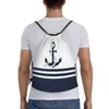 custom Nautical Blue Anchors With Blue And White Stripes Drawstring Bags Lightweight Sailing Sailor Sports Gym Storage Backpack k74y#