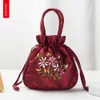 Borsa a secchiello piccola da donna Borsa a mano da donna con manico superiore Borsa Phe Borsa estiva Borsa con coulisse modello ricamato stile nazionale 03iw #