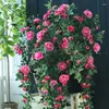 Flores decorativas 128cm artificial rosa videira guirlanda vintage falso camélia parede pendurado para casamento arco festa decoração do jardim