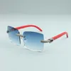 hot sale Large square lenses micro-pave diamonds sunglasses red wooden temples L-3524012-e size 56-18-135 mm