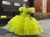 2022 Tulle giallo chiaro A Line Abiti da festa da ballo Sexy scollo a V maniche corte Plus Size Abiti da cerimonia per occasioni formali Abiti De No5853524