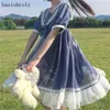 Sukienki swobodne 2024 Kobiety japońskie gotyckie gotyckie lolita koronkowe marszczone sukienka bajka bajka balowa dziewczyna słodka marynarz kołnierzyka siatka