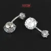 Jewelry Belly button ring 925 pure silver body piercing women real genuine silver round zircon clear stone navel bar body jewelry 1pc