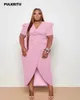 Pulkritu plus size feminino puff manga curta envoltório lado alto split bodycon midi maxi vestido longo sexy festa até vestidos 240322