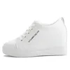 Zapatos deportivos de talla grande para mujer, zapatillas de cuña con cremallera lateral de cuero PU, informales, planas, con lentejuelas, fondo grueso, realce interno blanco