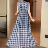 Casual Dresses Black White Plaid Chiffon Sleeveless Maxi For Women Korean Fashion Clothing 2024 Vestido De Mujer High Waisted Y2k Dress