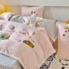 Bedding Sets Cute Pink Cartoon Style Cotton Thickened Sanded Fabric 4 Pcs Set Thermal Pure Duvet Cover Bed Sheet Autumn Winter