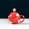Mokken Relief Planet Kerst keramische beker met deksel Lepel geschenkmok