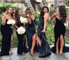 Sexy 2016 Preto Veludo Querida Sereia Vestidos de Dama de Honra Longo Barato Side Split Longo Dama de Honra Vestidos Plus Size Custom Made 6897585