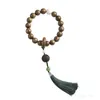 Set di orecchini e collana, braccialetto rosario portatile in legno di sandalo verde naturale, pendente ad anello flessibile con nappa pendente per auto, facile da abbinare