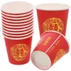Kubki jednorazowe słomki 100 szt. Czerwony podwójne szczęście szklane bankiet festiwal weselny gabinet herbaciany herbata chińska porcja