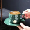 Tasses Tasse à café en céramique avec couvercle de soucoupe, tasse verte, timbre en cuivre imprimé eau