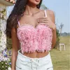 Kvinnors tankar Elegant Pearl Lace Corset Top Ruffled Suspenders Women Summer Crop Camisole Tank Korean Slimming