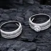 クラスターリングPabang Fine Jewelry 925 Sterling Silver Sapphire Weddingbandセット作成されたMoissanite Diamond for Women Gifts