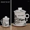 Cups Saucers Hand Painted Ceramics Teacup With Cover Filter Water Cup Office High Capacity Tea Infuser Household White Porcelain