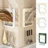 Kitchen Storage Double Layer Pot Lid Holder Punching-free Plastic Cover Rack With Hooks Wall Mounted Chopping Board Cabinet Door