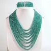 Necklace Earrings Set Green AB Crystal Glass 2x4mm Beads Diy Jewelry 8 Rows Chain 5 Bracelet B850