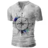 2023 Summer Trendy New Men's Standing Neck Fashion Slim Fit T-shirt Personalized Map Print Short Sleeve Polo