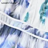 Robes décontractées Maryyimei Fashion Designer Automne Robe Midi Femme Lanterne Manches Tie-Dye Stripe Imprimé Vacances élégantes