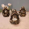 Portacandele "Tre cose da non fare" Portacandele decorativo per statua di Buddha Non vederlo Ascolta parlare di Zen Maitreya Artigianato Decorazioni per la casa